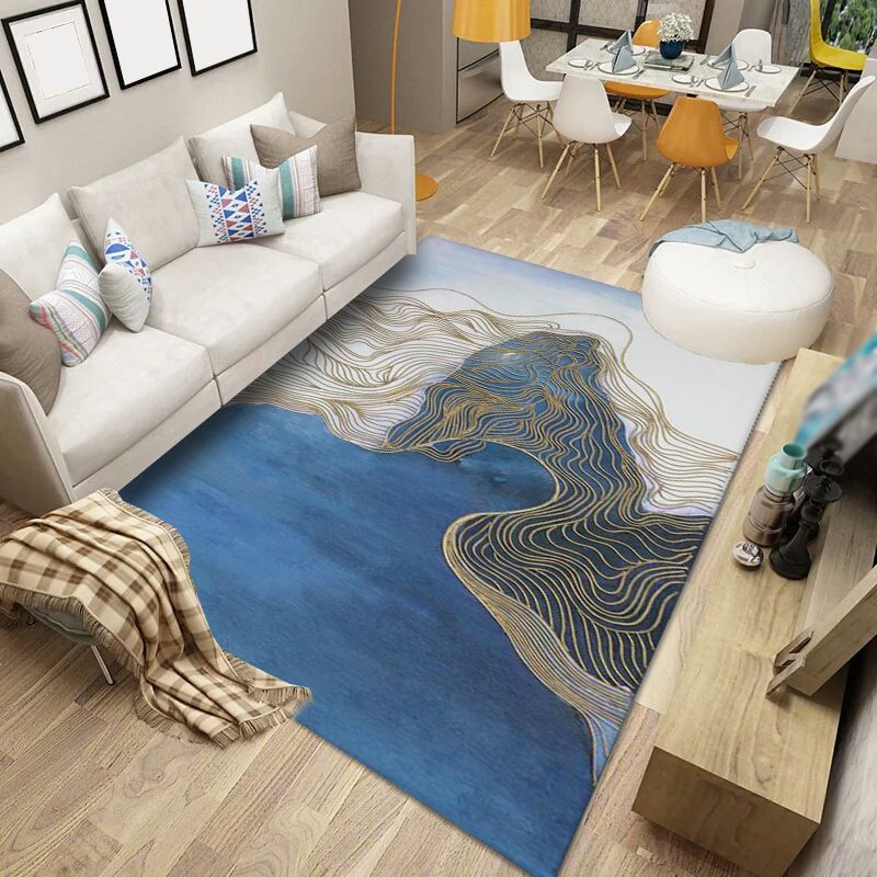 Modern Flowing Swirls Print Rug Polyester Carpet Stain Resistant Indoor Carpet for Living Room