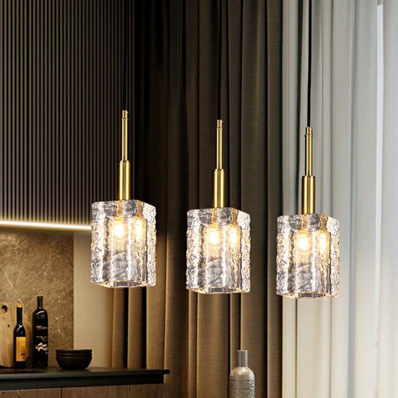 Rettangolo sala da pranzo Pendulum luce chiara cristallo increspato 1-bulbo Stile semplice appeso in oro in oro