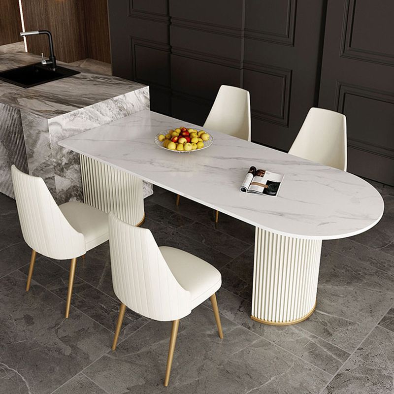 Modern Sintered Stone Dining Table Double Pedestal Table for Dining Room
