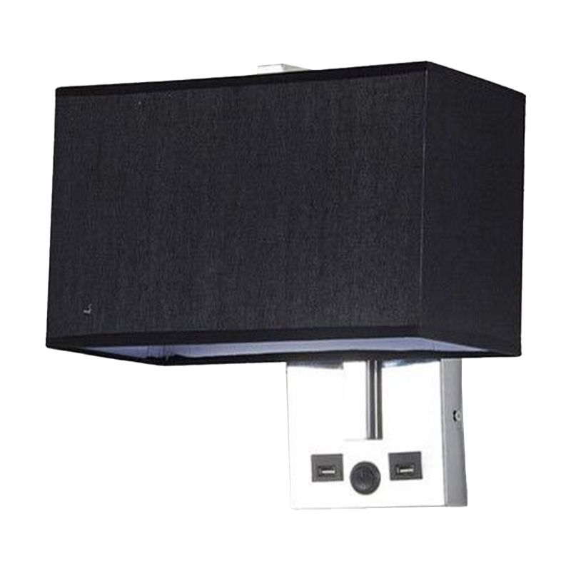 Fabric Rectangle Wall Light Kit Minimalist Single-Bulb Beige/Black/White Wall Lamp Fixture with USB Port