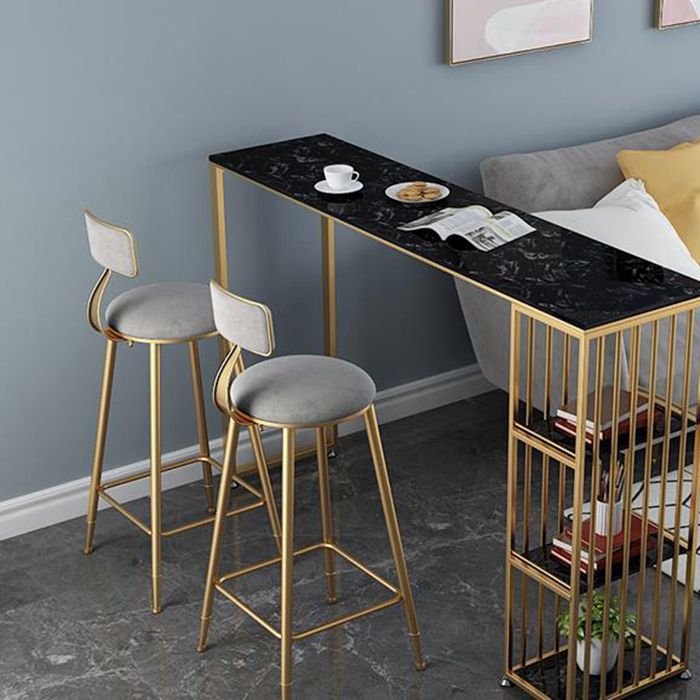 Scandinavian Metal Counter Chair Round Velvet Counter Stool for Living Room