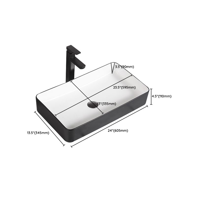 Contemporary Bathroom Sink Porcelain Pop-Up Drain Rectangular Vessel Bathroom Sink