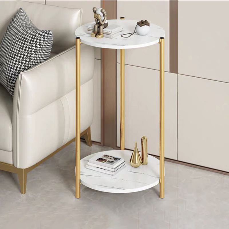 Modern Style Rock Slab Table Top Metal Steel Base with Circular Storage Space Side Table