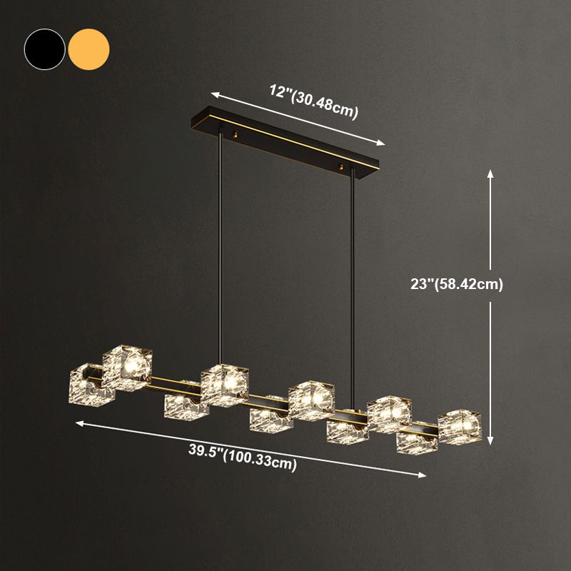 Modern Island Pendant Lamps Multi-Head Restaurant Hanging Light with Cube Crystal Shade