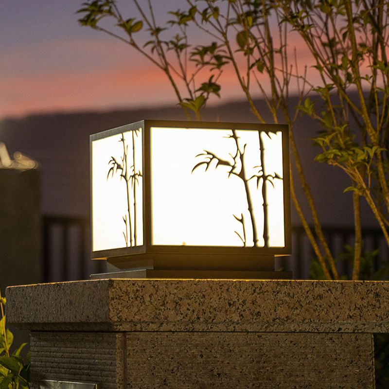 Contemporary LED Pillar Light Simple Black Solar Lighting Fixture for Garden