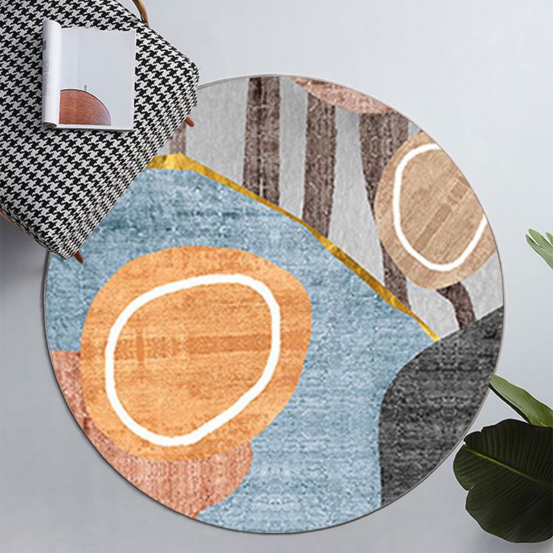 Round Graphic Printed Rug Polyester Funky Indoor Rug Stain Resistant Carpet for Home Decoration