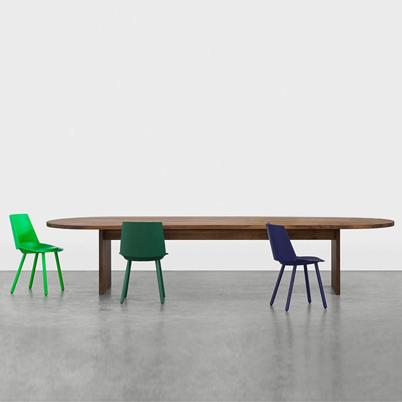 Modern Solid Wood Dining Table Oval Wooden Table with Double Pedestal