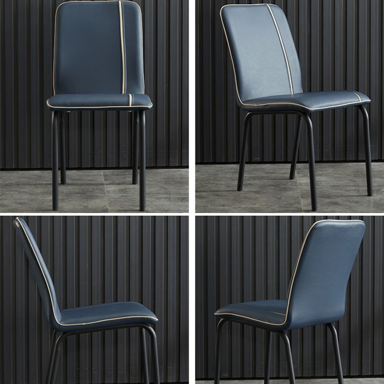Silla de comedor de cuero de estilo moderno, silla sin brazos de cocina con patas de metal