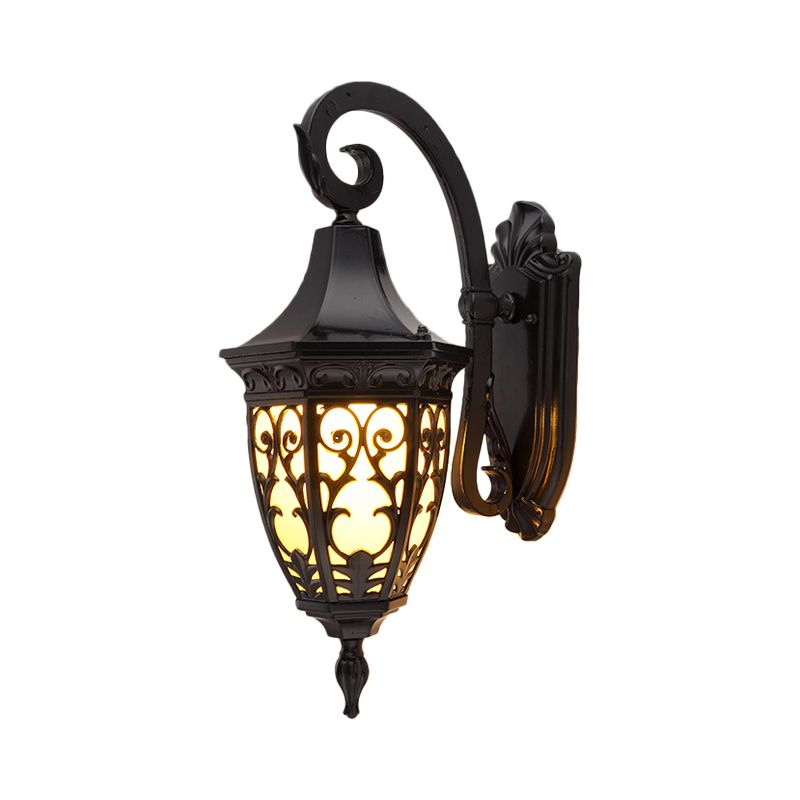 1-Head Urn Shade Wall Lamp Traditional Black Finish Frosted Glass Wall Lighting Fixture