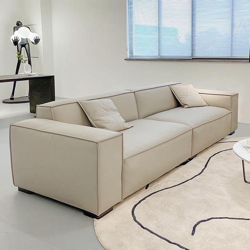 Modern 4-seat Square Arm Sofa 110.23" Wide Beige Faux Leather Sofa