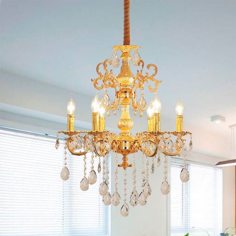 Crim de lustre de bougie contemporaine Crystal 6/8 lumières Lumières pendantes de chambre à coucher en or