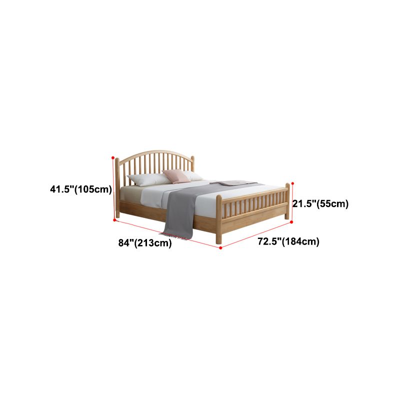 Scandinavian Natural Rubberwood Bed with Arched Slat Headboard