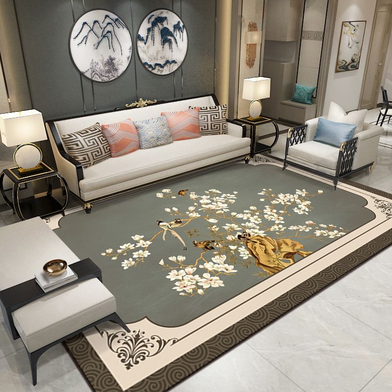 Tapis nostalgique élégant de couleur claire, imprimé de branches en Polyester, tapis d'intérieur résistant aux taches pour la décoration de la maison