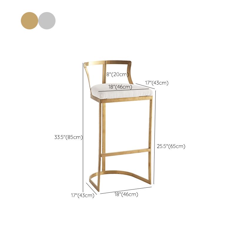 White Upholstered Bar Stools Backrest Counter Stool with Metal Base
