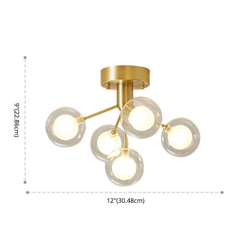 Ball Semi Flush Mount Chandelier Modern Clear and Frosted Glass 5-Light Corridor Ceiling Light