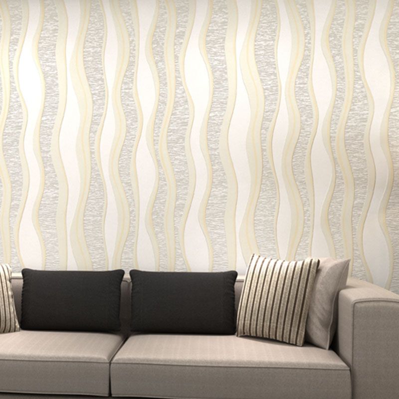 Modernism Waving Stripe Wall Art for Living Room Decor, 31' x 20.5" Wallpaper Roll in Soft Yellow