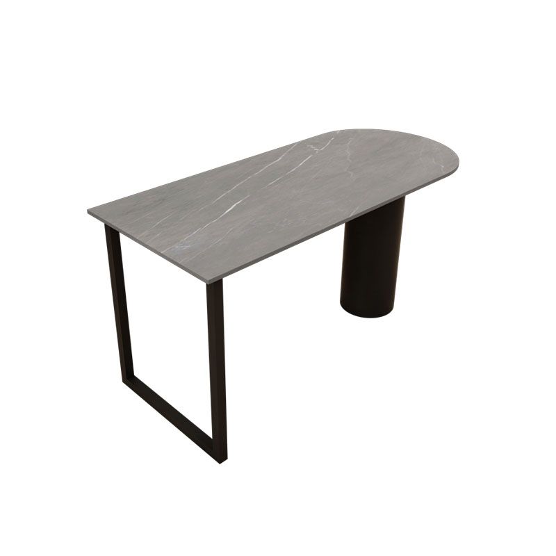 Mesa de comedor moderna de piedra y acero, mesa de comedor con pedestal doble, estructura negra