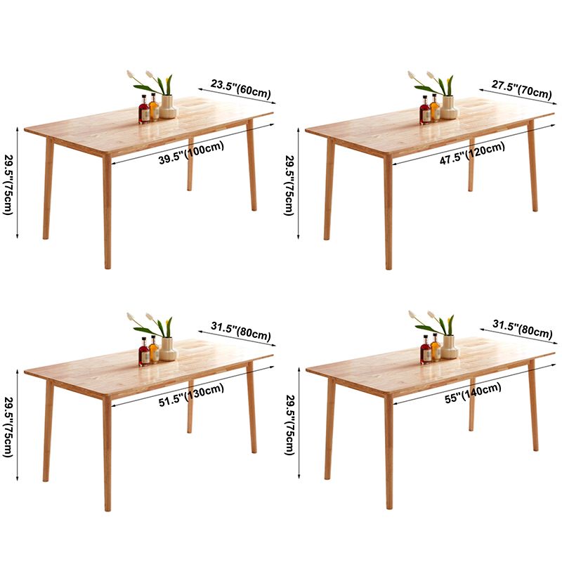 Mesa de comedor rectangular de color madera, mesa de madera maciza contemporánea con 4 patas