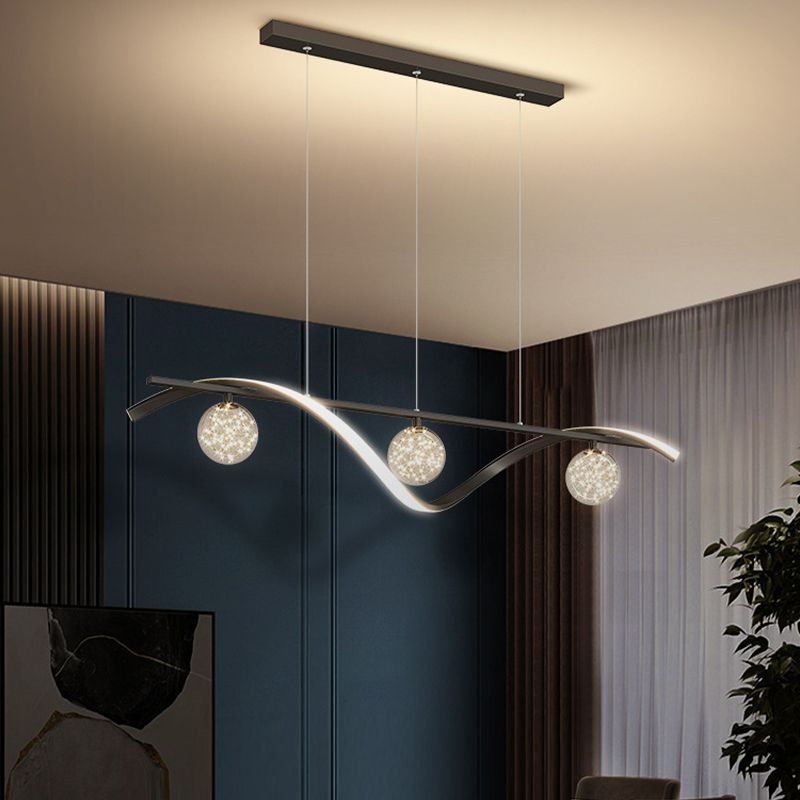 Modern LED Linear Ceiling Pendant in Black / Gold Metal and Glass Kitchen Island Light