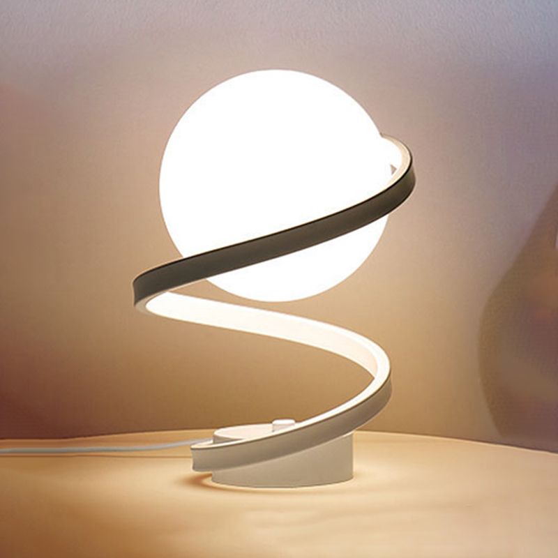 Globe Night Table Lamp Modern 1-Light Nightstand Lights with White Glass Shade