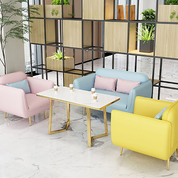 Glam Stationary Faux Leather Square Arm Living Room Stain Resistant Sofa