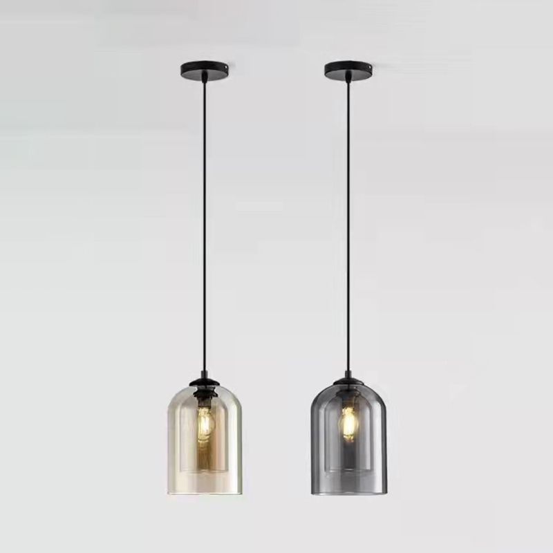 Lampada a sospensione nera doppia in vetro in moderna luce a campana di ferro in stile creativo per sala da pranzo