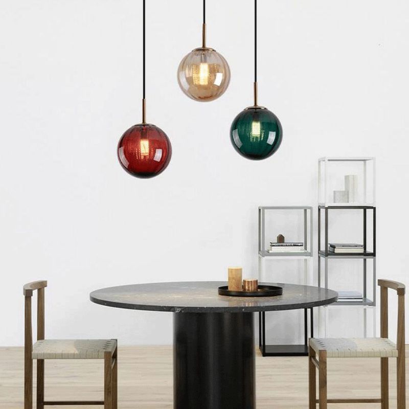 Spherical Shape Hanging Lighting Modern Style Glass 1 Light Hanging Lamp for Bedroom