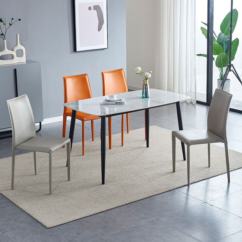 Scandinavian Style Solid Back Dining Chairs Leather Dining Armless Side Chairs