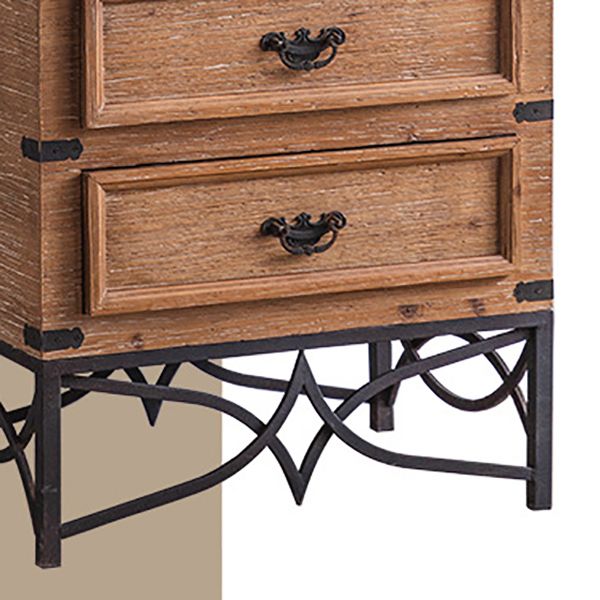 Brown Accent Cabinet Wood and Metal Chest with Storage Drawers