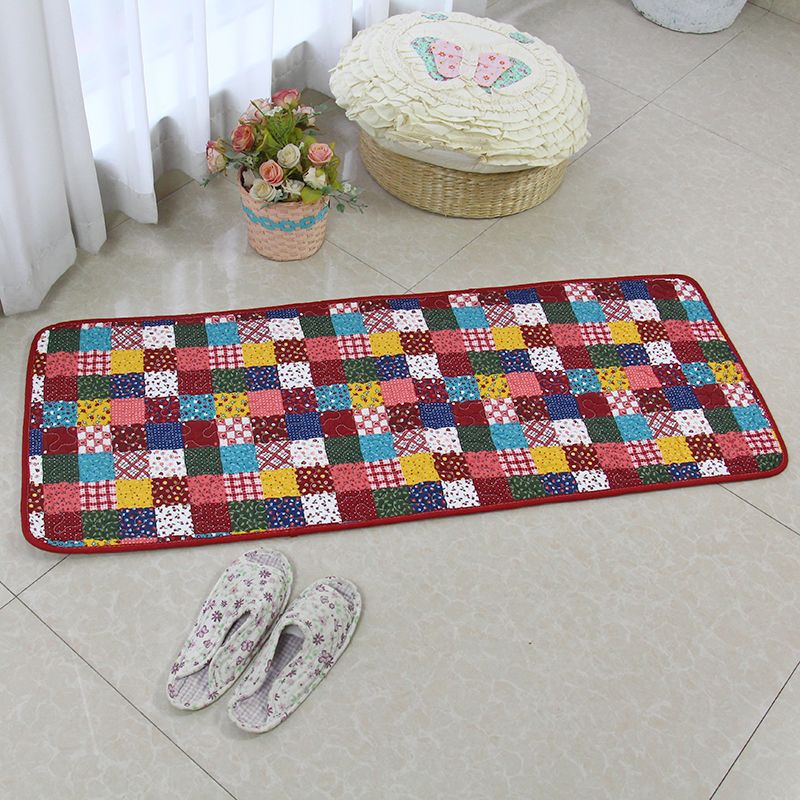 Multi Colored Floral Printed Rug Cotton Modern Indoor Rug Non-Slip Backing Easy Care Washable Area Carpet for Bedroom