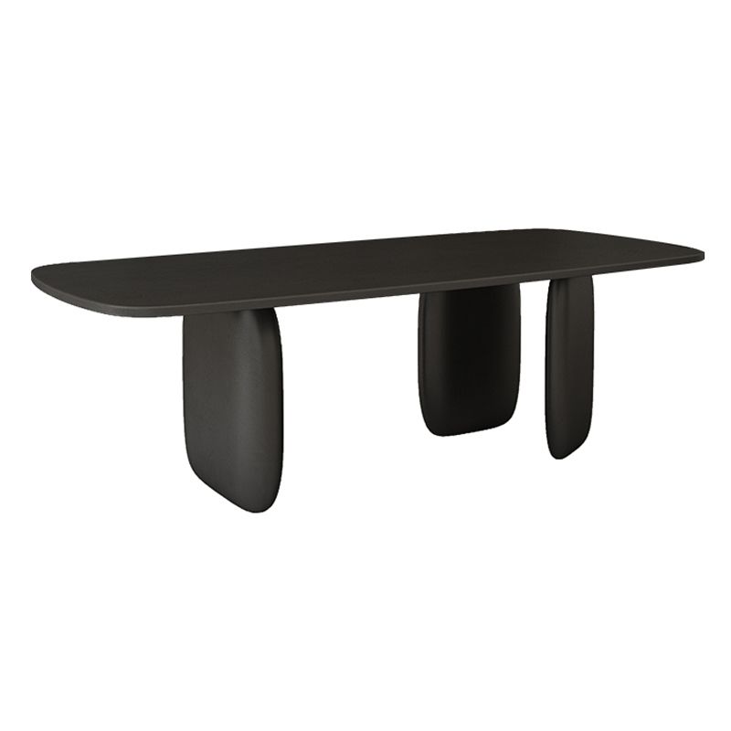 Rectangle Minimalist Dining Table Black Solid Wood Fixed Table for Restaurant