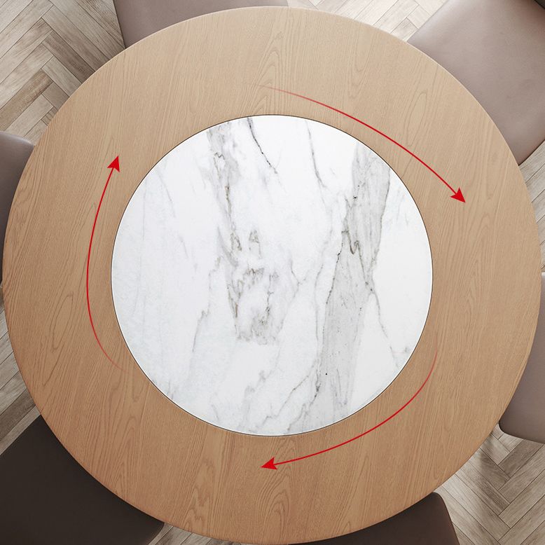 Round Solid Wood Dining Table Modern Brown Turntable Furniture with Pedestal Base