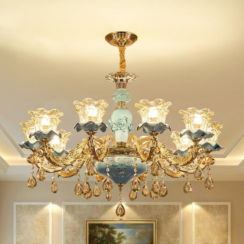 Blau geschichtete Blume auf Kronleuchter traditioneller klarer Kristallglas Schlafzimmer Suspension Licht