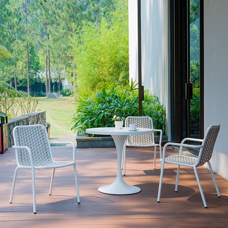 Modern Patio Dining Table Set 1/3/4/5 Pcs White Metal Frame Bistro Table and Chairs