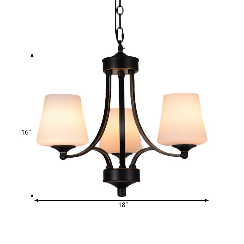 Traditionele tulpen kroonluchter verlichtingsarmatuur 3/5/8 bollen Melkglas hangluchting in het zwart voor eetkamer