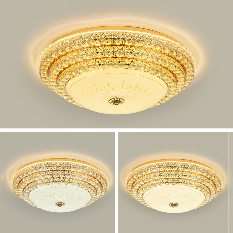 Modern Fashionable Circular LED Ceiling Light Crystal Indoor Flush Mount with Glass Shade