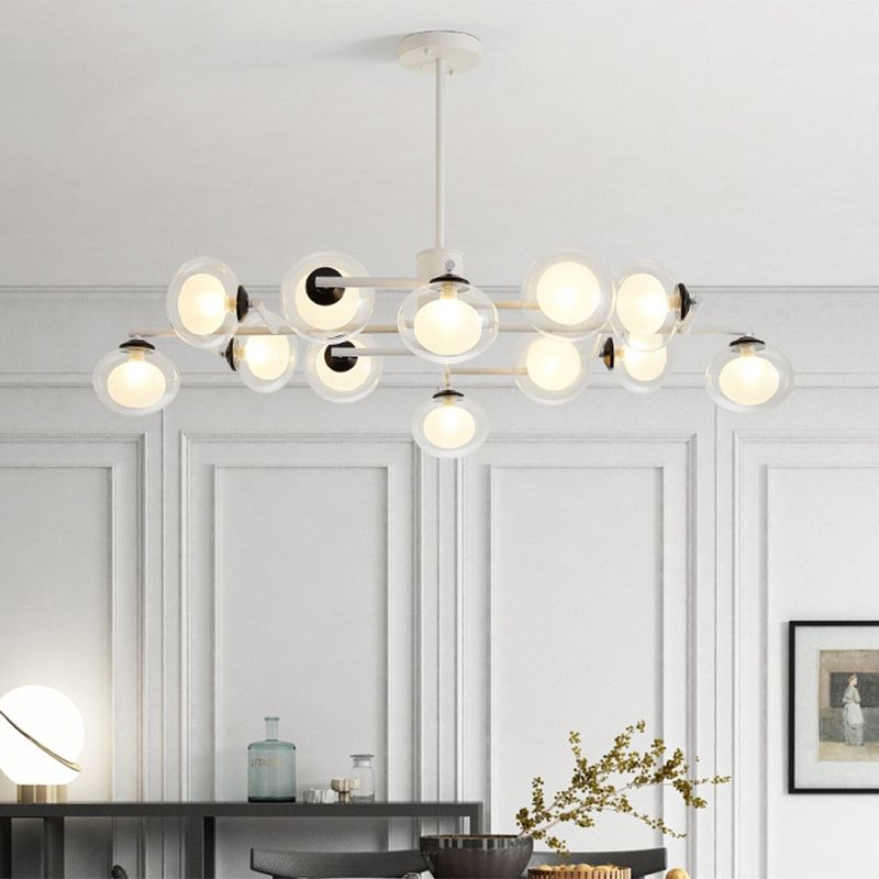 Modern Simple Oval Shade Island Light 8/12 Lights Glass Suspension Light in Black/White