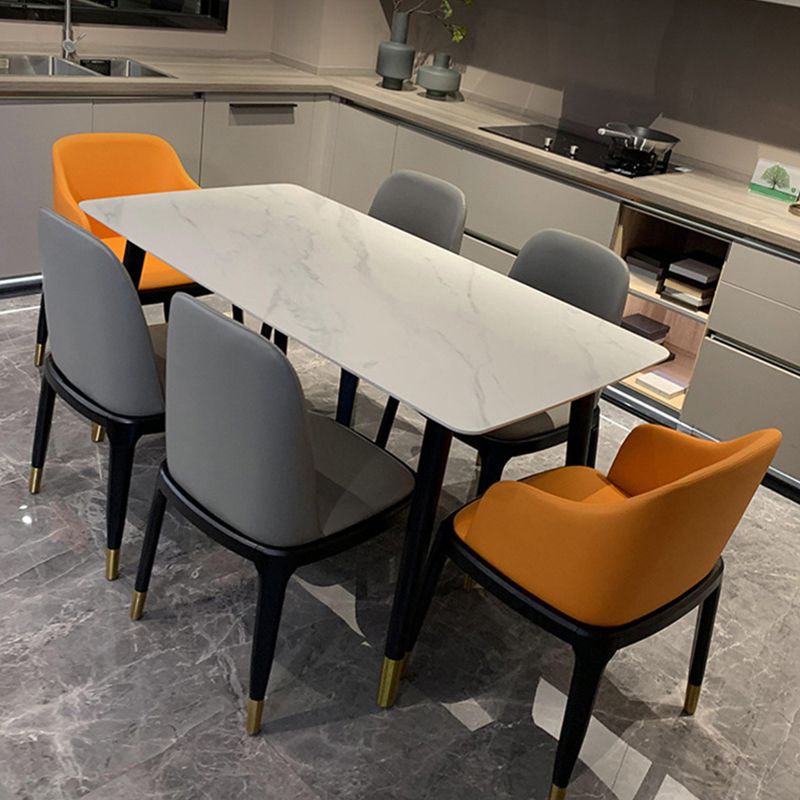 Rectangle Luxury Style Dining Table Two-Color Fixed Table with Sintered Stone