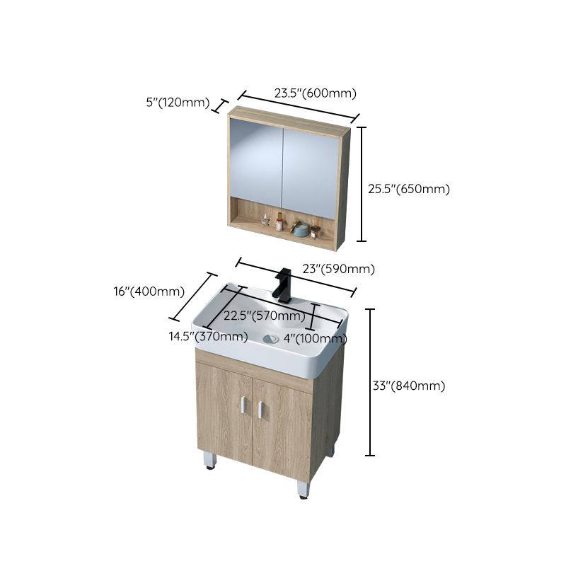 Mirror Vanity Wood Freestanding Rectangle 2 Doors Bathroom Vanity with Single Sink