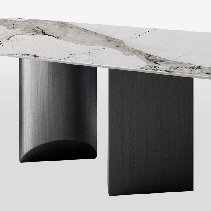 Mesa de comedor de piedra sinterizada para mesa rectangular de restaurantes con pedestal doble