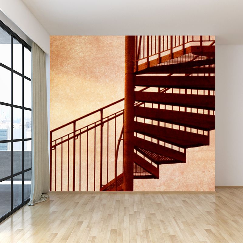 Rust Iron Spiral Stairs Mural Water Resistant Modernism Living Room Wall Covering