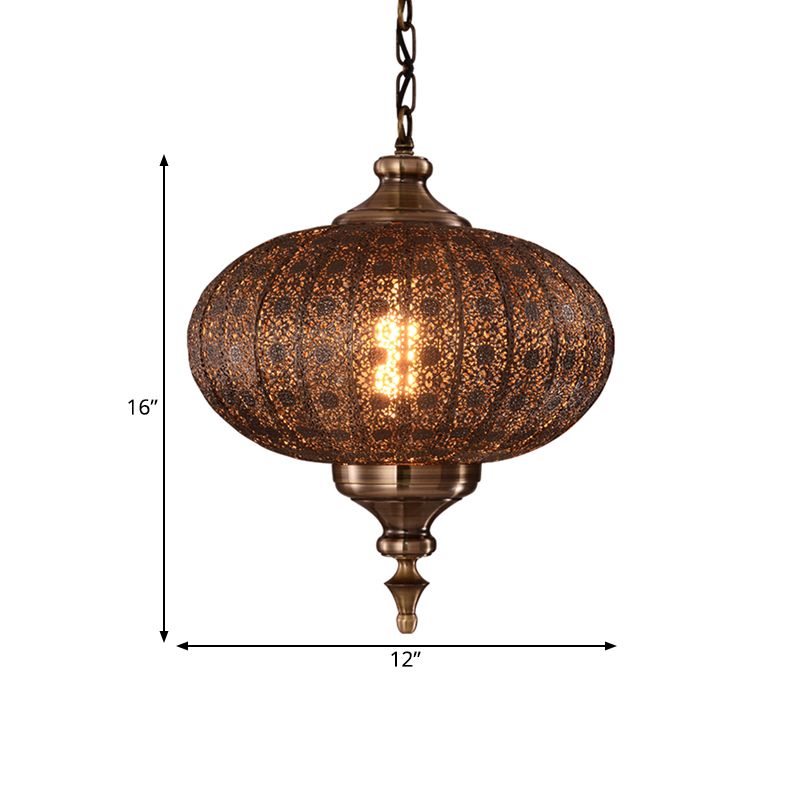 Metallic Teardrop/Lantern Hanging Pendant Retro 1 Light Brass Exquisite Hollowed Ceiling Lamp, 16"/18"/19.5" Wide