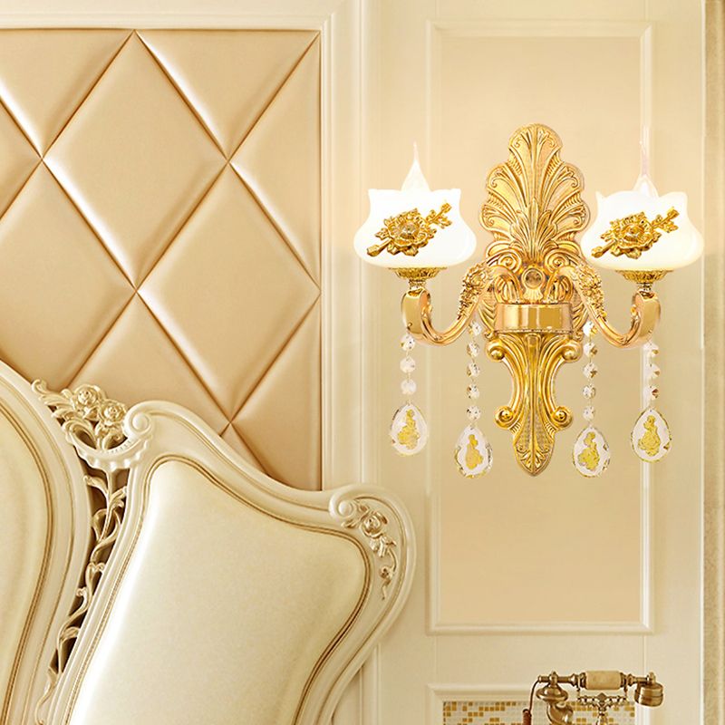 Verweerde zink gearceerde wandlicht vintage imitatie jade gang muur gemonteerde lamp met kristal accent