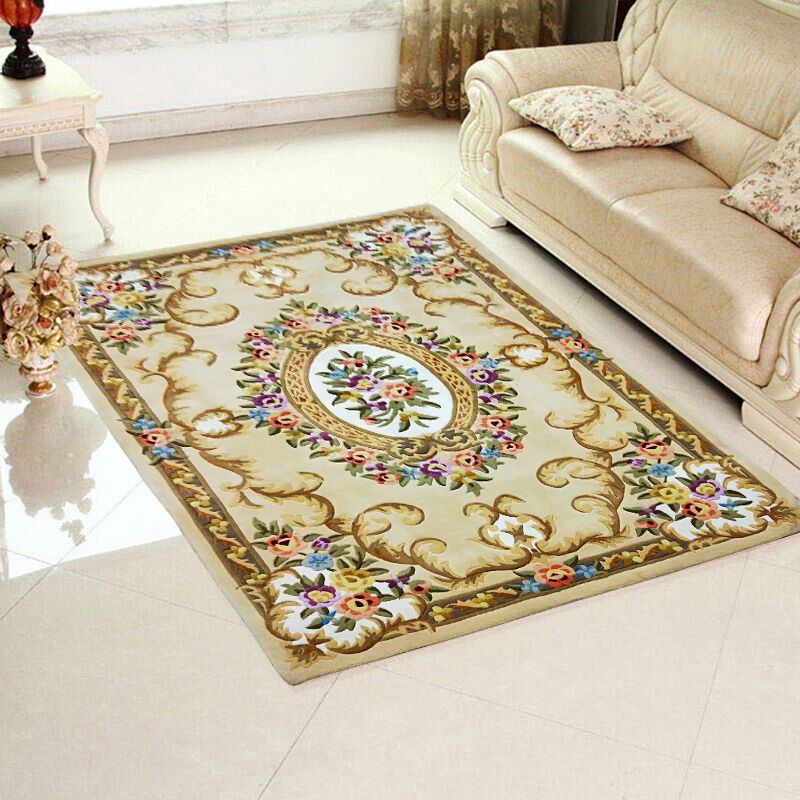 Beige Modern Area Carpet Polyester Tribal Pattern Rug Non-Slip Area Rug for Home Decor