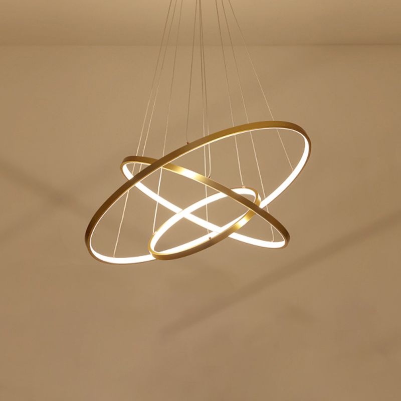 Lampadario a soffitto del soffitto del soggiorno a 3 anelli in stile semplice a pendente a led in stile nero/bianco/oro