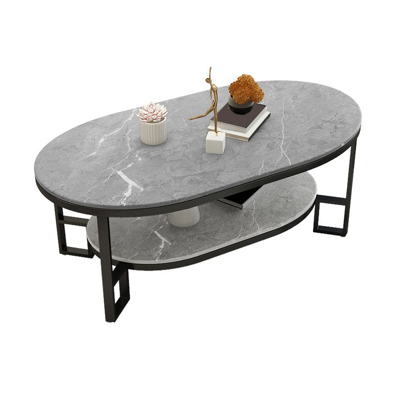 17.7" Tall Modern Iron 4 Legs Slate Rectangular Table Top Coffee Table