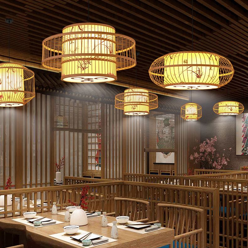 Japanese Bamboo Pendant Light 1 Light Ceiling Light Fixture for Dining Room