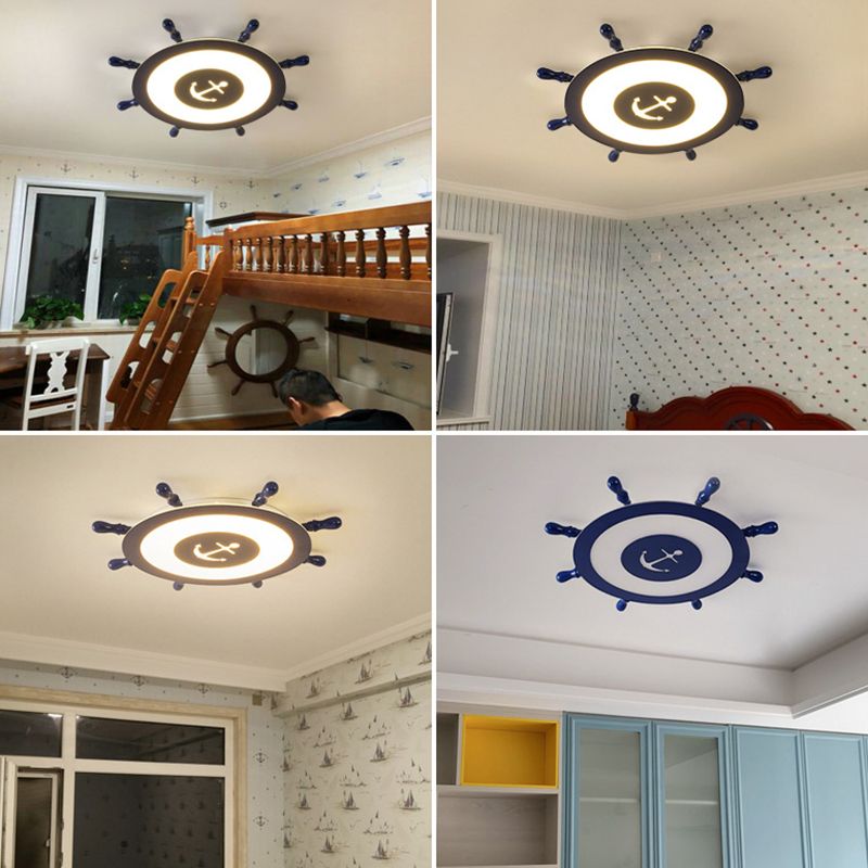 Plafonnier LED en acrylique bleu à montage encastré en forme de gouvernail pour chambre d'enfant