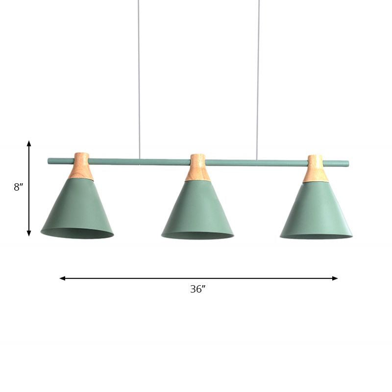 Triple Light Cone Shade Island Lighting Nordic Metal Hanging Chandelier in Green/Grey/Yellow for Kitchen