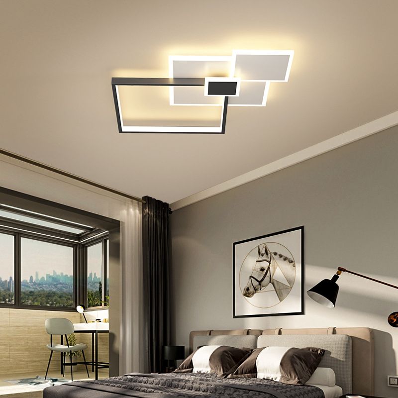 Lámpara de techo cuadrada, lámpara de techo LED de metal simple para dormitorio, montaje empotrado, color negro